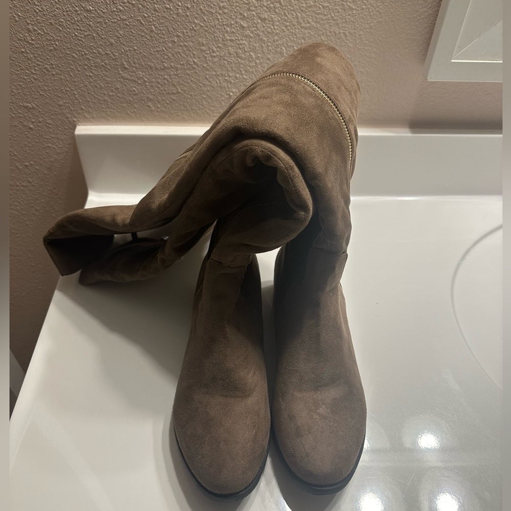 TOP Moda Over-the-Knee Suede Boots in Taupe